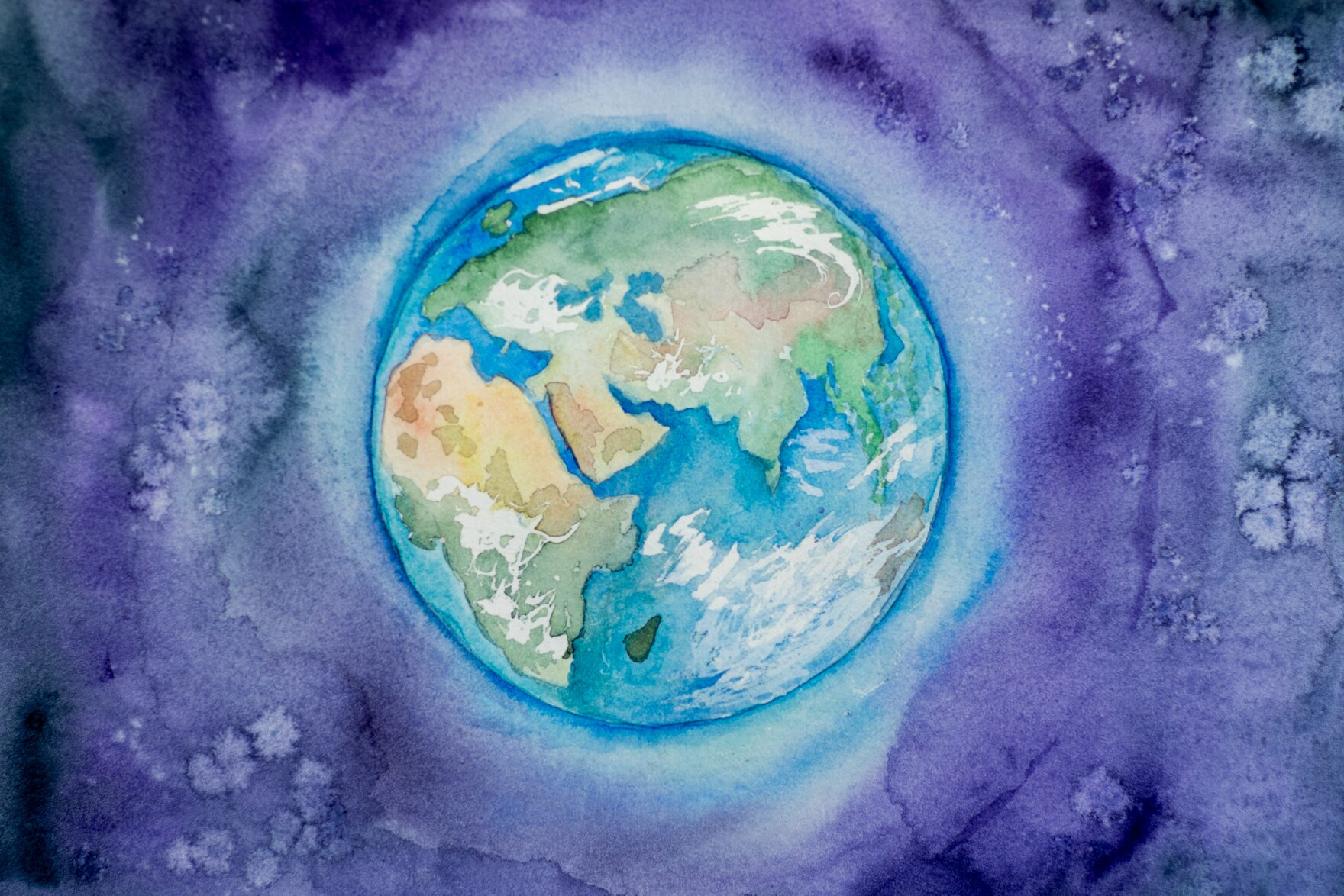 Zeichnung der Erde mit Wassermalfarben.
